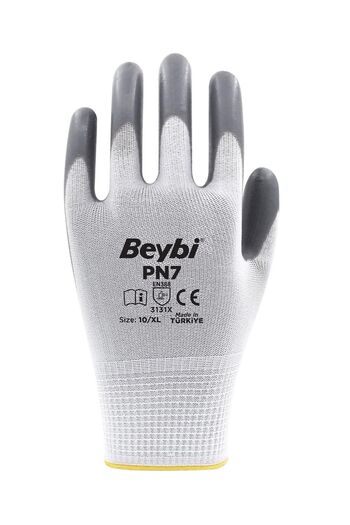 Beybi Polyester-Nitrile Work Gloves Pn72 No: 10 Gray - 12 Pairs