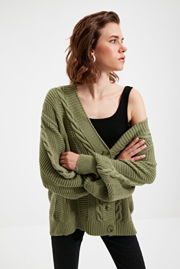 Trendyol Collection Széles szabású menta kötött kardigán - TWOAW22HI0176