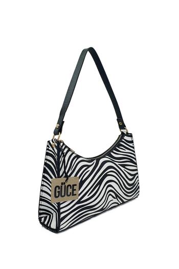 Güce Black and White Small Zebra Patterned Baguette Baguette Hand and Shoulder Bag Gc0090zebra