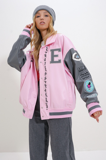 Trend Alaçatı Stili Ροζ Oversize γυναικείο μπουφάν με κουκούλα - Alc-X12601