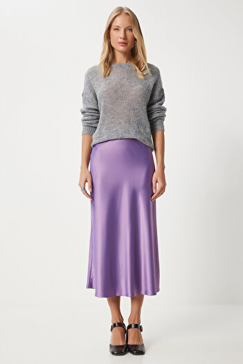 Happiness İstanbul Purple Satin Women's Skirt - Fn03361