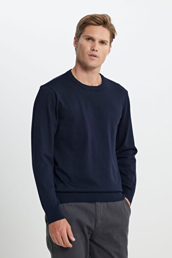 ALTINYILDIZ CLASSICS Men's Navy Blue Standard Fit Normal Cut Crew Neck Knitwear Sweater