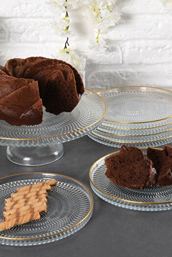 ANGDESİGN AngDesign Marseille Glass Cake-Sweet-Cake Set 7 Pieces-Transparent With Luster