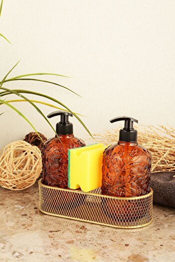 ANGDESİGN Angdesign Venus Glass Liquid Soap Dispenser 2-pack-μεταλλικό χρυσό σταντ-κεχριμπαρένιο