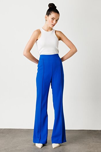 Hooopstore FLARE CUT FABRIC PANT - NAVY BLUE