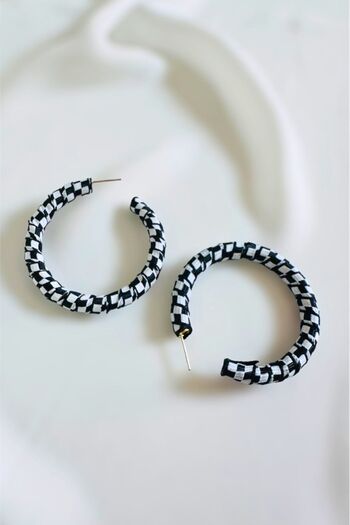 PETEK AKSESUAR Zebra Fabric - 5 cm Wide Design Hoop Earrings