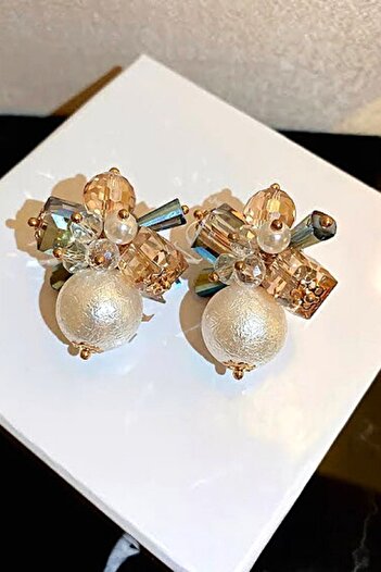 PETEK AKSESUAR Inci Kristal Taşlı Elegant Küpe