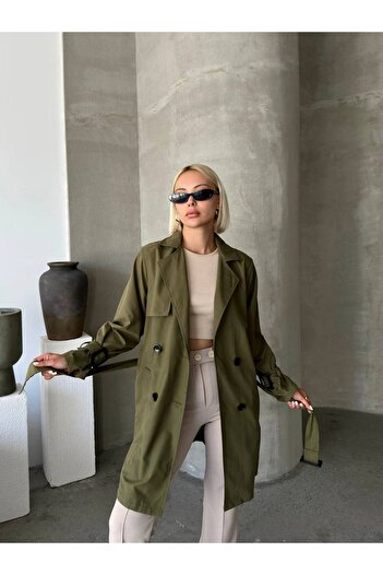 NDN STORE Bondit Fabric - Seasonal Long Women's Trench Coat with Double Pockets