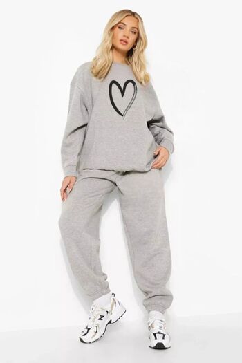 Pink Sky Σετ αθλητική φόρμα με στάμπα καρδιάς Oversize Crew Neck