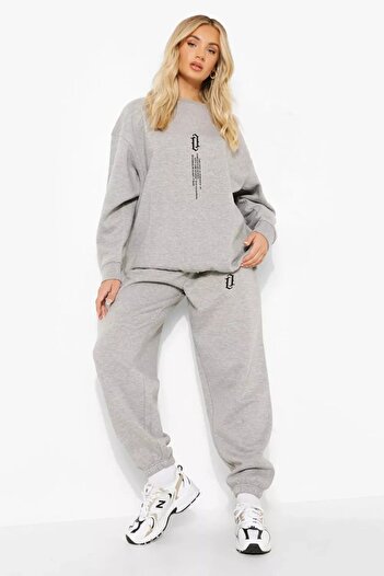 Pink Sky Σετ γυναικεία φόρμα oversize με κάθετη στάμπα - Crew Neck