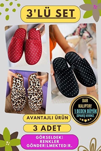 Modafırsat Women's Winter Slippers - Pack of 3 Guest Dowry Bundle Bridal Casual House Slippers
