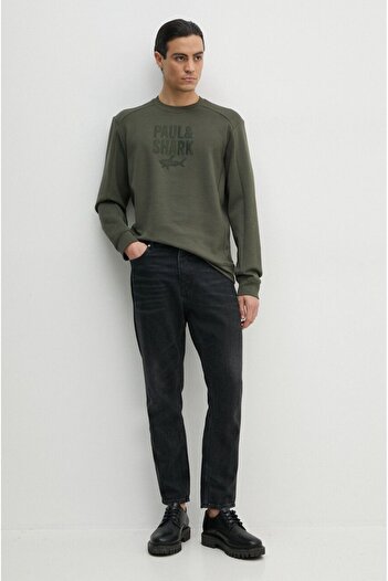 PAUL&SHARK Khaki Men's Sweatshirt - Cotton, Long Sleeve, Daily Use, 14311890 -036
