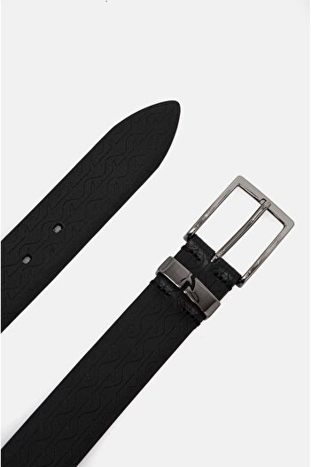 PAUL&SHARK Men's Black Leather Belt - Embossed and Adjustable, Brand 14316035 -011