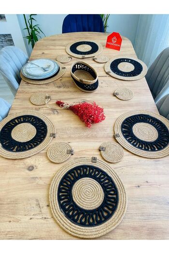JÜTEX HOME 13 Piece Jute Wicker American Serving Supla - Under Cup and Basket