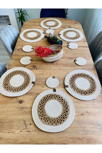 JÜTEX HOME 13 Piece Jute Wicker American Serving Supla - Under Cup and Basket