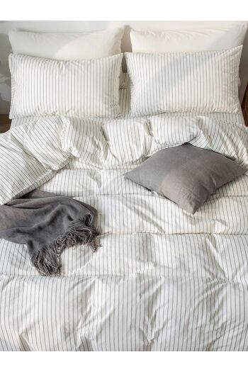 CAQQA White Striped Single Cotton Duvet Cover Set - Children and Youth