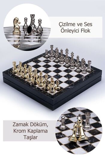 Libby Premium Stainless Metal Chess Set - 35×35 Gold Chrome Gold with Chest