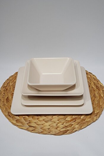 GULHANILE Mat Krem Kare 24 Parça 6 Kişilik Yemek Takımı