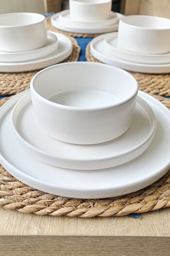 GULHANILE Stackable Mat Beyaz 18 Parça 6 Kişilik Yemek Kahvaltı Takımı