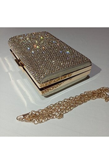 Şarra Gossi Geantă de seară aurie clutch din material textil, portofoliu de ocazie Gold.