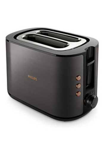 Philips Viva Collection Toaster - 950W, 2 Wide Slots, 8 Settings, Defrost, Copper/Black - Hd2650/31