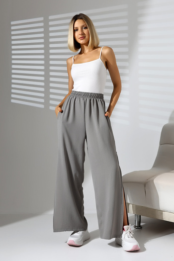 Ladies Side Slit Loose Trousers 21143 Gray