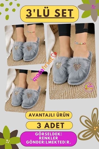 Modafırsat Women's Winter Slippers - Pack of 3 Guest Dowry Bundle Bridal Casual House Slippers