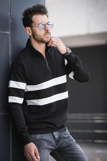 Oksit Nepido Herren-Sweatshirt – Zweifarbig, Halber Reißverschluss, Rollkragen