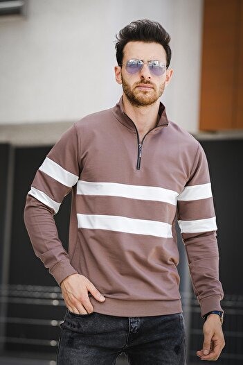 Oksit Nepido Herren-Sweatshirt – Zweifarbig, Halber Reißverschluss, Rollkragen