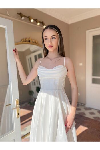 seri creation Organza Satin Midi Μήκος Βραδινό Φόρεμα Νυφικό Αρραβώνας Αποφοίτηση