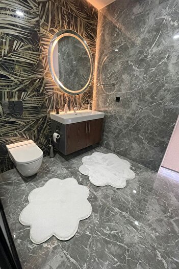 tropikal home Σετ 2 λευκών χαλιών μπάνιου βελούδινο σετ τουαλέτας μετά το χαλί (80x80 και 100x100)