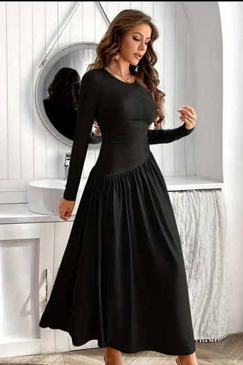 missamour Black Long Sleeve Women's Dress with Cross Skirt