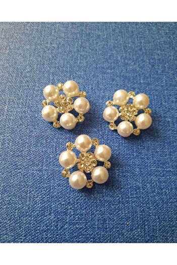İMREN AKSESUAR 2.5 cm Gray Coated Metal Button with Flower and Crystal Stones - 3 Pieces