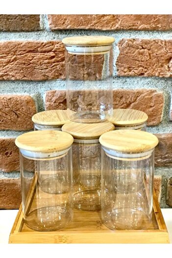 MİEN 6 Pieces 300ml Vacuum Borosilicate Glass Jars with Bamboo Lids - Spice Holder