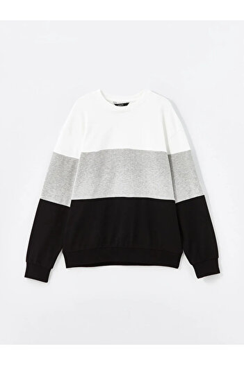 LC Waikiki Xside - Black Crew Neck Long Sleeve Color Block Men's Sweatshirt
