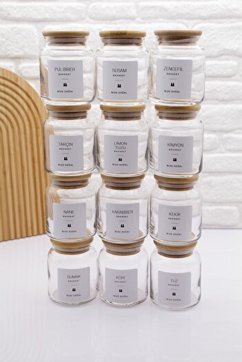 zezedesing 12-Piece Bamboo Vacuum Lid Glass Spice Jar Set 300ml
