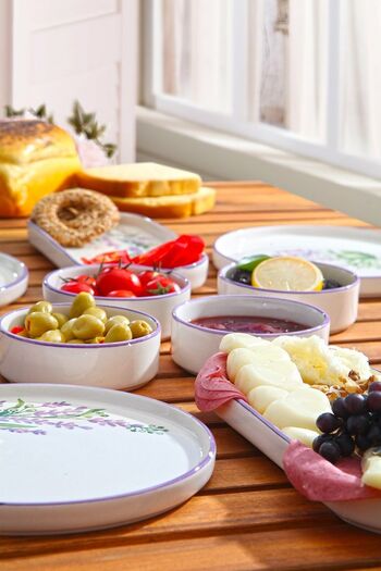 Kitchen Life 14 Parça 6 Kişilik Stackable Lavanta Kahvaltı Takımı - Lüx Kahvaltılık Sunum Seti Tabağı