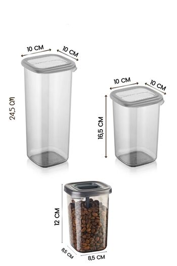 NESS HOME 12-Piece Labeled Square Food Storage Container and Spice Jar Set with Spoon (1750ML 1200ML 400 ML)