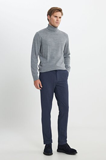 ALTINYILDIZ CLASSICS Men's Gray Melange - Full Turtleneck Non-Pilling Knitwear Sweater