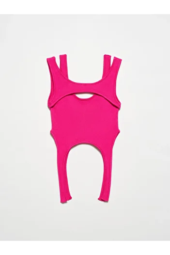 Dilvin 10345 Piped Knitwear Athlete-Fuchsia