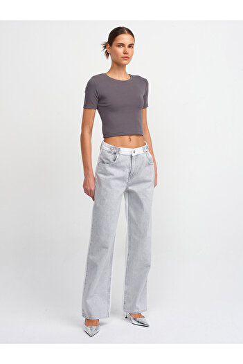 Dilvin 71447 Pantaloni din denim cu epoleți cu centură dublă - gri