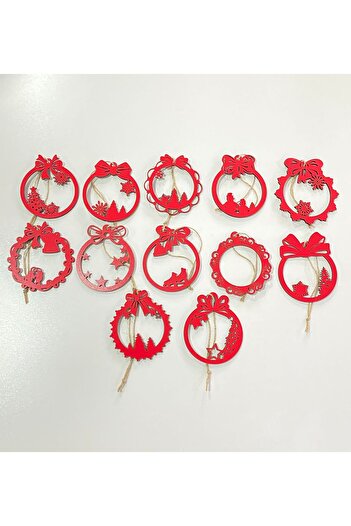 lumos dekor 12 Pieces Wooden Decoration - Christmas and New Year Celebration Tree