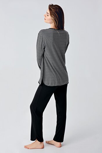 Artış Long Sleeve Buttoned Stretchy Ribbed Viscous Maternity Pajamas Set