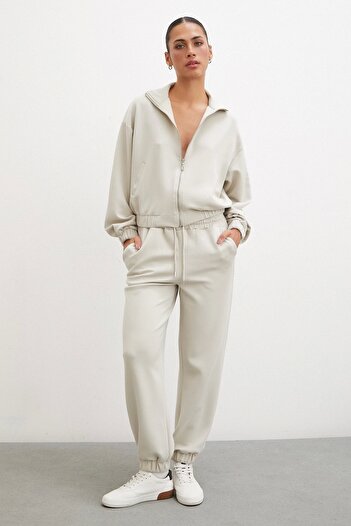 Never more Stone Colored Elastic Pocket Sweatpants