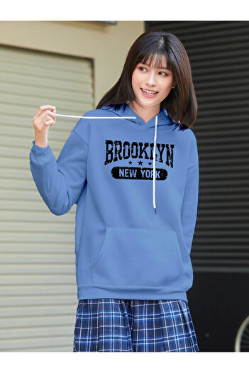 PENTHİLUS Φούτερ με κουκούλα με στάμπα Brooklyn New York σε μπλε χρώμα