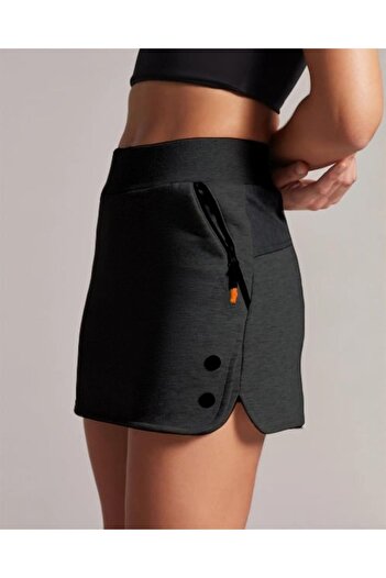 Nita Giyim Anthracite Women's Mini Sports Shorts - High Waist, Double Pocket, Casual Tennis Skirt with Snap Detail