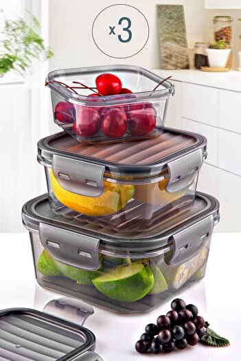 Kitchen Life 3-Piece Full Vacuum Locking Food Storage Container Set - Airtight (400ml+800ml+1400ml) Leak Proof
