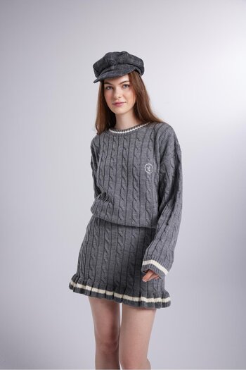 HOLLY LOLLY Elastic Waist Knitted Patterned Mini Knitwear Harold Skirt Gray