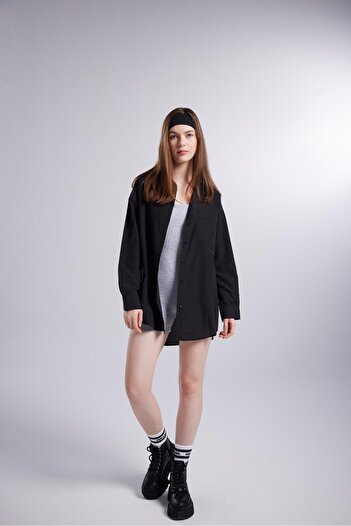 HOLLY LOLLY Cămașă oversize cu buzunare negru