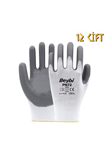 Beybi Polyester-Nitrile Work Gloves Pn72 No: 10 Gray - 12 Pairs